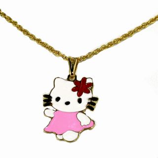Gold 18K GF Kids Childs Necklace Hello Kitty Pink Baby Pendant Charm