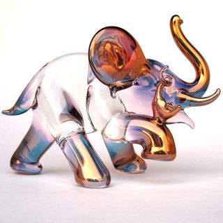 Elephant Mouse Circus Figurine of Pink Gold Blown Glass