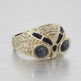 Custom 14k Gold Owl Hawk Eye Estate Ring Jewelry