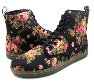 New Dr Martens Womens Shoreditch Black Victorian Flowers Boots US