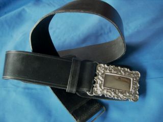  Kilt Waist Belt Black Leather with Thistle Buckle Geff Pride