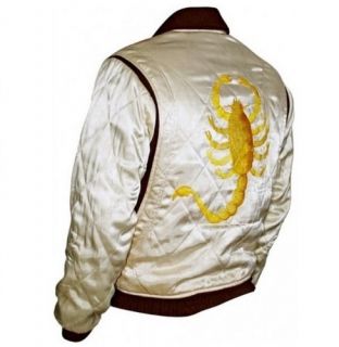 Drive Trucker Gosling Biker Jacket White with The Embroidered Scorpion