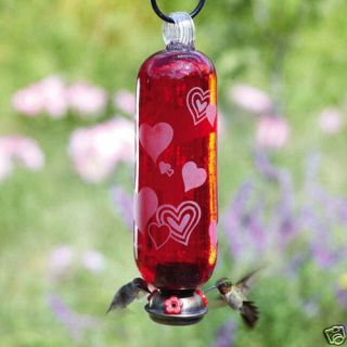 Parasol Red Glass Hummingbird Feeder Amour Hearts New