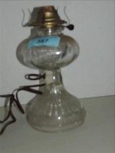 Vintage Glass Kerosene Lamp Converted Electric Table Oil Collectable