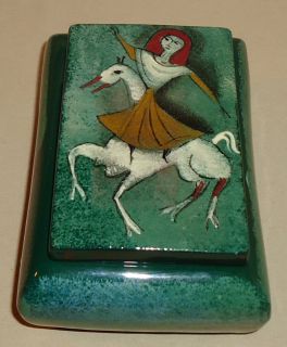 Vintage Signed Pillin Art Pottery Trinket Box Horse