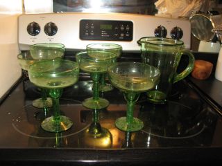 Williams Sonom​a Green Glass Margarita Glasses Set of 6 and Pitcher