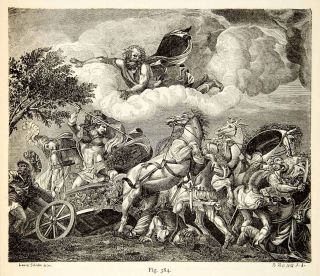  Engraving Battle Troy Ancient Giulio Romano Horse War Mythology Trojan