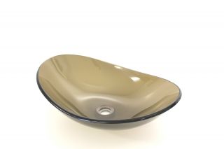  Oval Style Tempered Glass Bathroom Vessel Sink Bowl~Clear Brown Glass