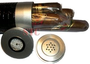 Cigar Metal Travel Humidor Tube Hygrometer Holds 3 or 4