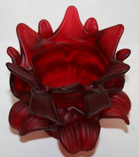  Cranberry Ruby Red Satin Glass Lamp Shade Globe Flower Rose Leaves
