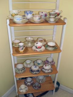 Moms Vintage Tea Cups and Saucers   The top shelf is first   Easy 65