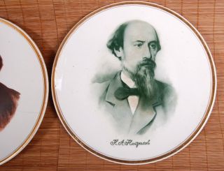 2X Plates Gogol Nekrasov Russian Classics Writers Budi Porcelain