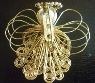 Gold Tone Angel Pin with Beaded Halo Wire Wings and Pearl Head
