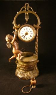 RARE Antique French Alarm Clock Angel and Wishing Well V R Brevete