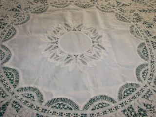 Vintage Hand Made Battenburg Round Tablecloth Grape Pattern