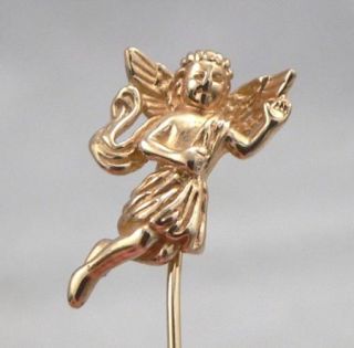 14k Solid Yellow Gold Guardian Angel Cherub Stickpin Stick Pin Michael