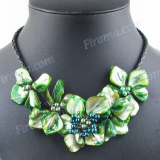 Green Flower Mother of Pearl Shell Necklace