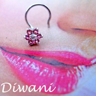  TOURMALINE & Diamond Flower Gold Wedding Nose Piercing Ring Stud Pin