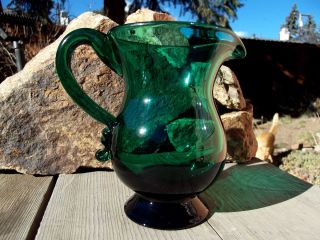Antique Teal Green Blue Pitcher Blown with Signed W Pontil Pittsburgh
