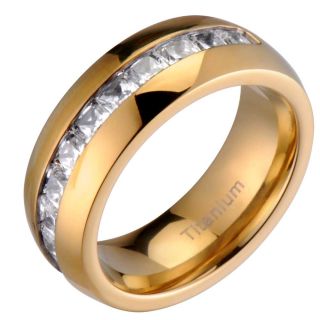 14k Gold EP Titanium Princess CZ Band Mens Wedding Ring