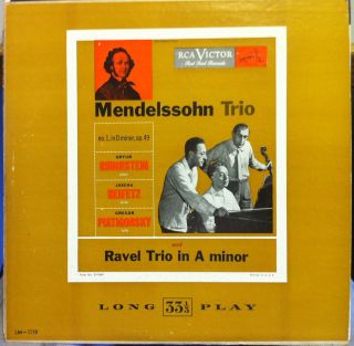 1951 ED1 Rubinstein Heifetz Piatigorsky Mendelssohn Ravel Trio LP VG