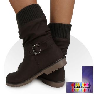 S2V Womens Ladies Sock Fashion Buckle Biker Trendy Flat Ankle Boots