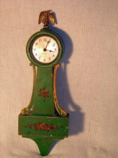 Vintage Antique Seth Thomas Grenville 4 Jewel Banjo Wall Clock Green