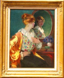 JAMBOR Louis Oil Painting Original Art Girl in the Mirror
