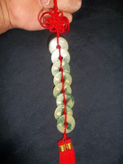 CHINESE GOOD LUCK CHARM 8 JADE LIKE COINS LOVELY HAND MADE ABSOLUTELY