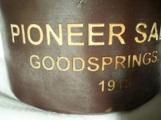  ANTIQUE STONEWARE POTTERY CROCK JUG PIONEER SALOON GOODSPRINGS NV 1915