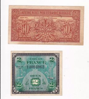 1944 2 Francs Note France Money Paper Bill Two Deux Francs