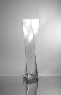  Clear Twisted Block Square Glass Vase 4.7 Open x 23.5 Height (4pcs