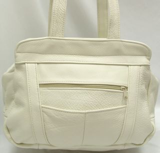 Pebbled Genuine Leather Shoulder Bag Purse Satchel White Large