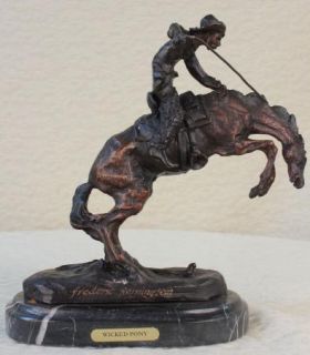 Frederic Remington Bronze Cowboy Mounted on Horse Statue Marble Base
