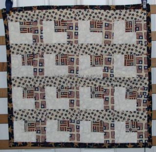 New Handmade Baby Patch Quilt Pieced Patriotic Log Cabin Pattern 33x33