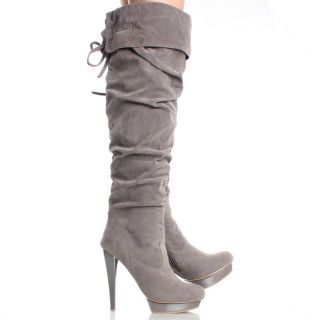 Gray Velvet Slouch Stiletto Womens Platform High Heel Thigh High Boots