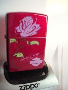 harley davidson red pink rose zippo lighter org case