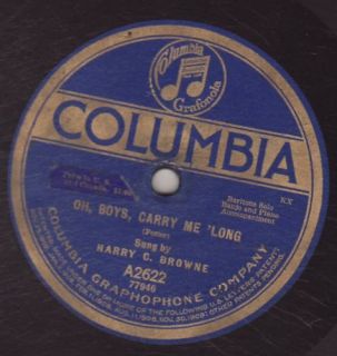 Harry C Browne Columbia A2622 Banjo Oh Boys Carry Me Long Liza Jane