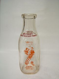 Hoffmans Dairy Gratz PA Clear Milk Bottle Quart Size