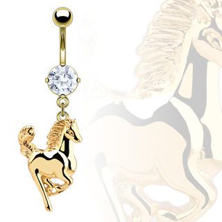 Gold Plated Horse Dangle Belly Navel Rings Body Jewelry