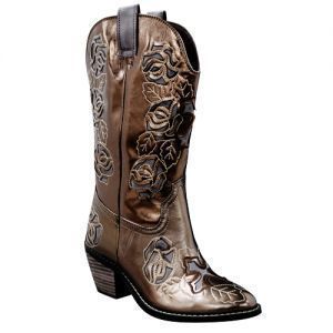 New Grazie Womens Cowgirl Western Cross Roses Boots Bronze 7