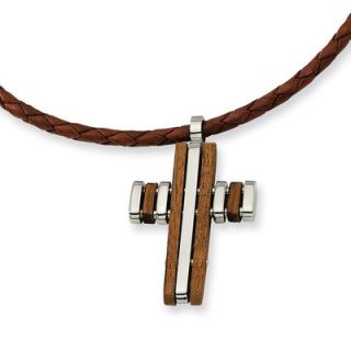 Stainless Steel Wood Accent Cross PendantNecklace   18 Inch