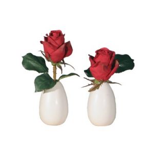 Vickerman Floral Artificial Potted Rose Buds in Red (Set of 2