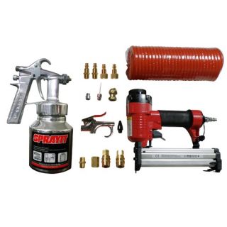 GHK 16 Piece Spray Gun, Brad Naller/Stapler Combo Gun, Hose and Air