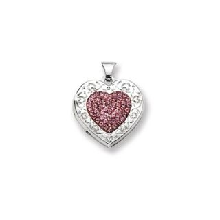 Jewelryweb Sterling Silver Pave Pink Crystal 21mm Heart Locket
