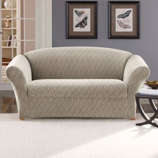 Sure Fit Stretch Stone Loveseat Slipcover in White (Box Cushion