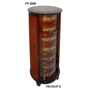 Cheungs Rattan Wooden Tall Round Chest with Seven Drawers and Ring