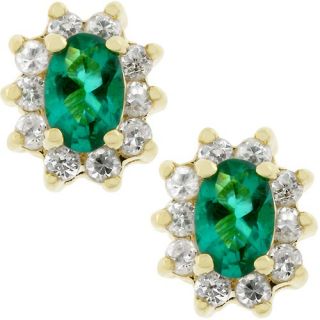 Gold Tone Emerald Cubic Zirconia Stud Earrings