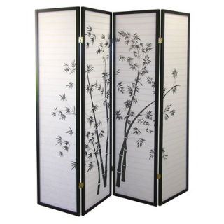 ORE Four Panel Room Divider with Bamboo Design in Black