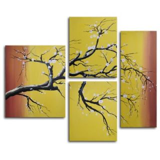 My Art Outlet Hand Painted Japanese Black Branch Blossom 4 Piece